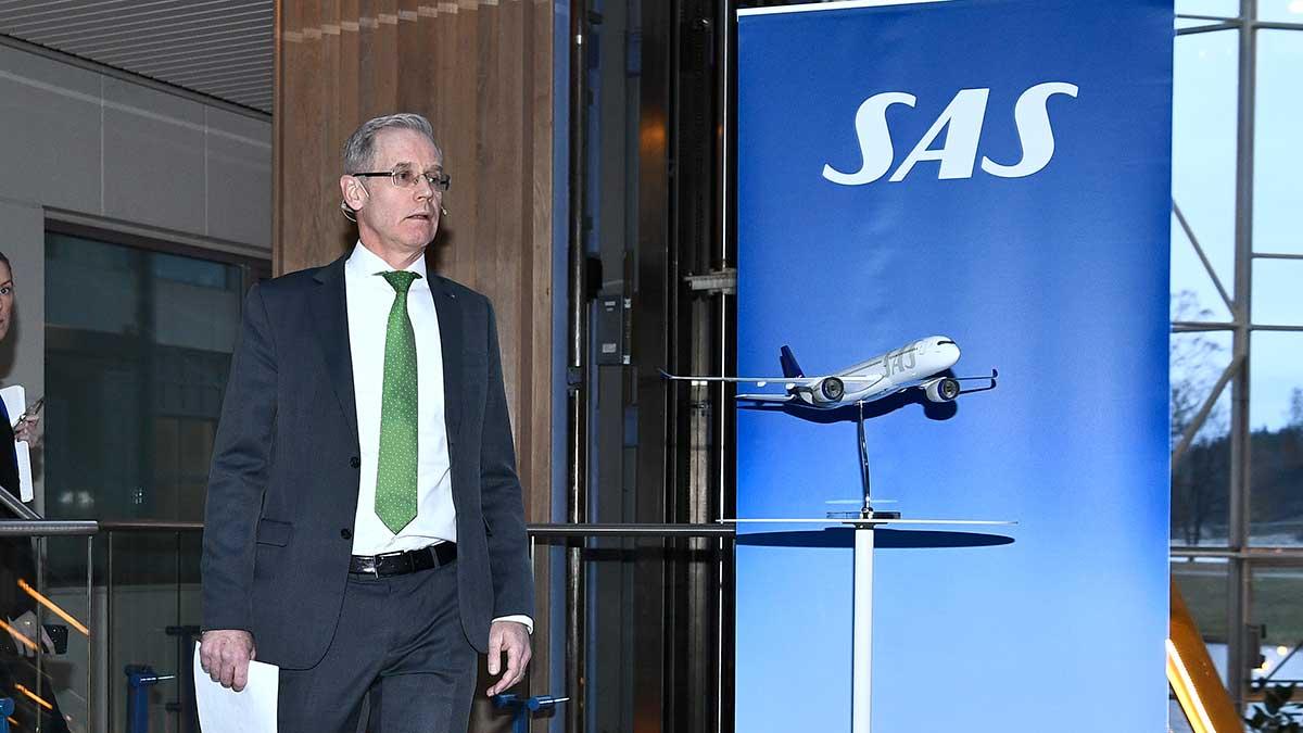 Flygbolaget SAS gör ny miljardförlust. På bilden syns flygbolagets vd Rickard Gustafson. (Foto: TT)