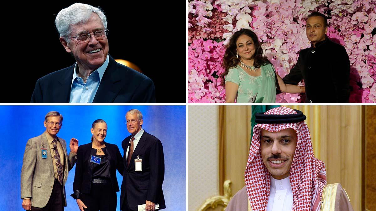 Medlemmar från några av de rikaste familjerna i världen: Koch, Ambani, Walton och Al Saud. (Foto: TT)