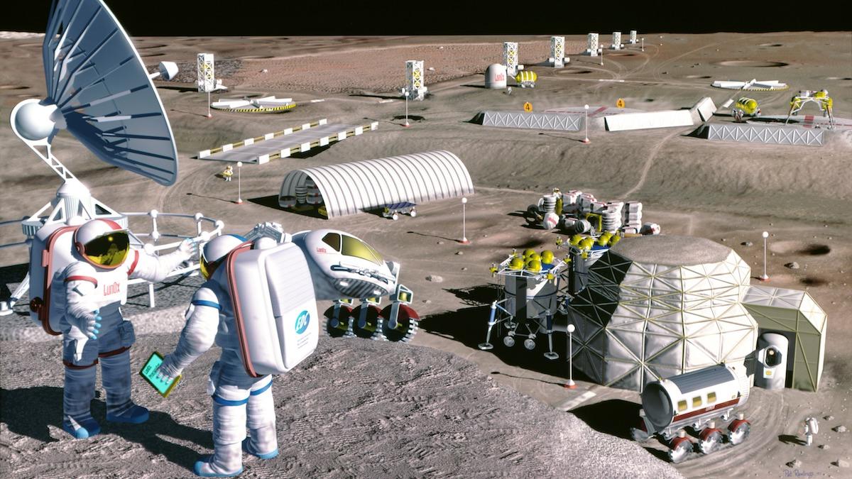 En konstnärs återgivning av en tänkt gruvanläggning för månen. Nu planerar Kina att bygga en bebodd månbas med tegelstenar av månjord