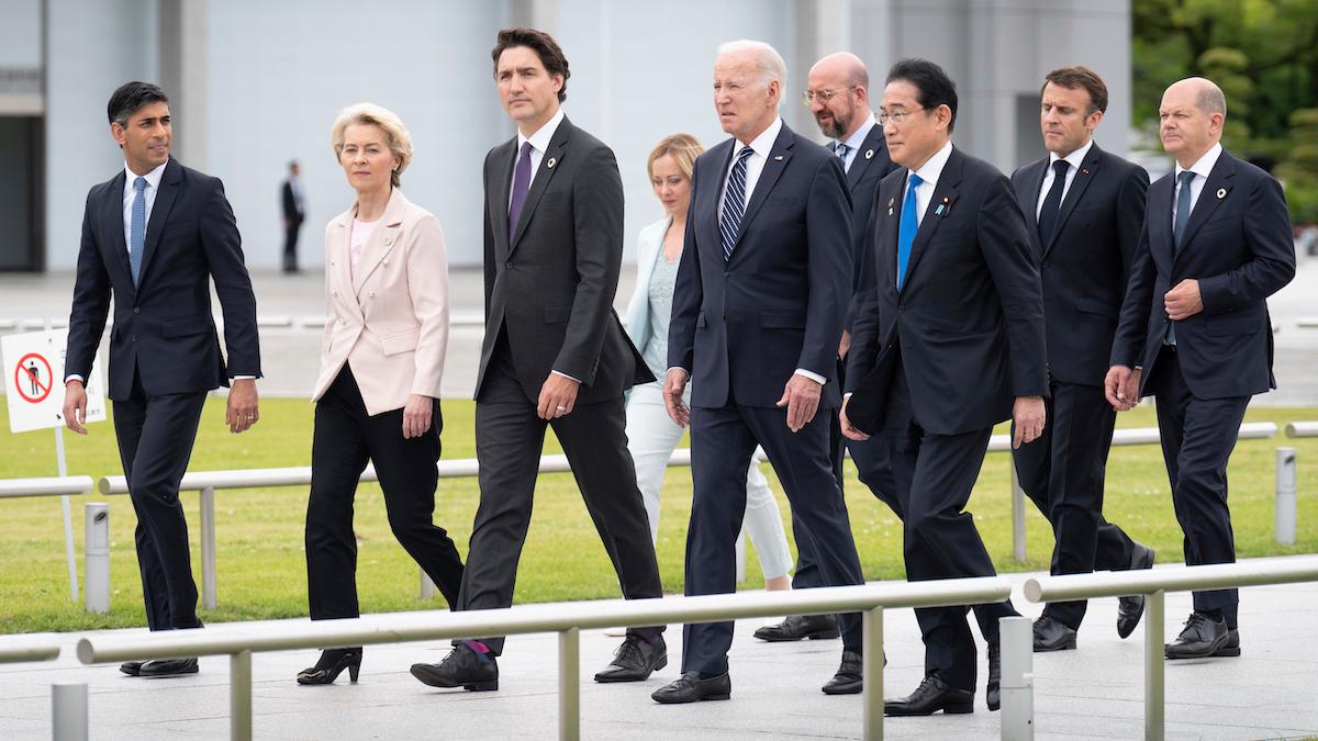 G7-ledare vid vid G7-toppmötet i Hiroshima, Japan, fredagen den 19 maj 2023
