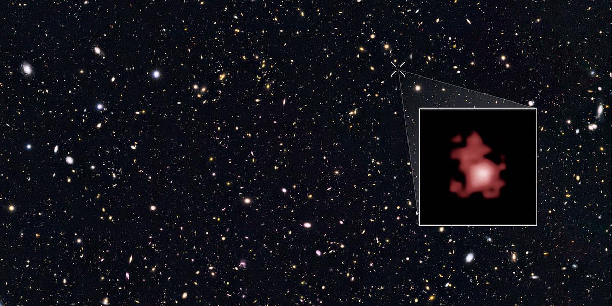 Den mest avlägsna galaxen, GN-z11, som hittills upptäckts med Hubble Space Telescope