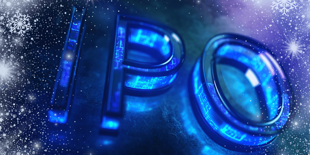 Grafik med texten IPO och frosteffekt.