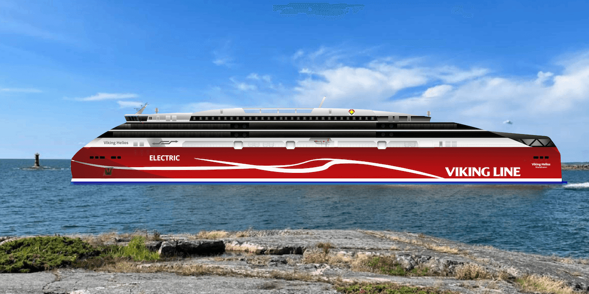 Viking Lines nya färja Helios är 195 meter lång, helt eldriven och saknar skorsten.