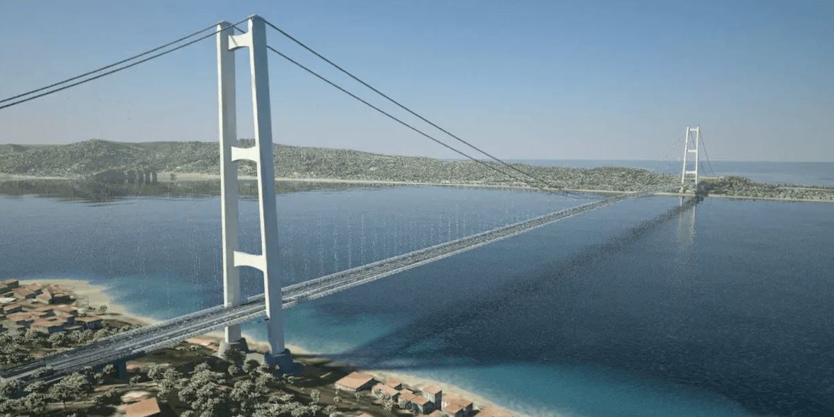 En visualisering av den planerade jättebron över Messinasundet mellan Kalabrien och Sicilien.