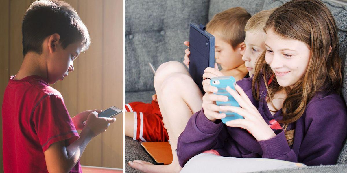 Barn och telefoner. Barn som innan tonåren spenderar mycket tid på sociala medier får sämre resultat på kognitiva tester.