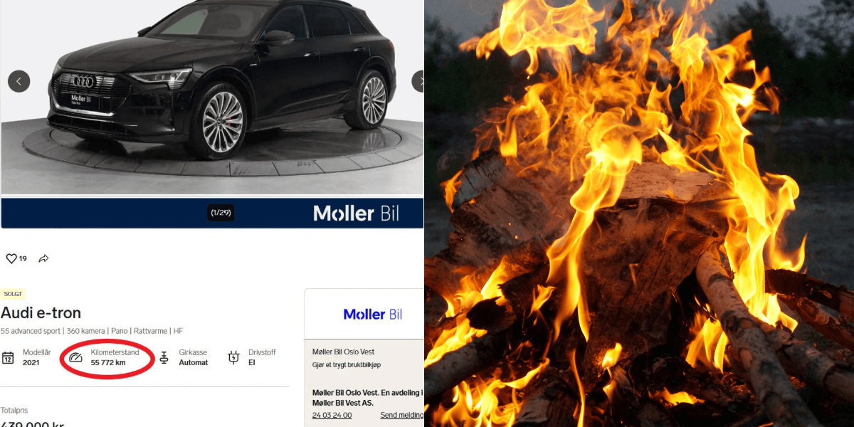 Bilen luktar starkt av brandrök och det verkar inte gå att eliminera. (Foto: Möller bil och Canva)