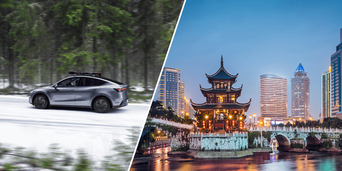 Handelsbråket mellan Kina och USA är i full gång och Tesla gör allt för att klippa banden till landet. (Foto: Tesla och Canva)