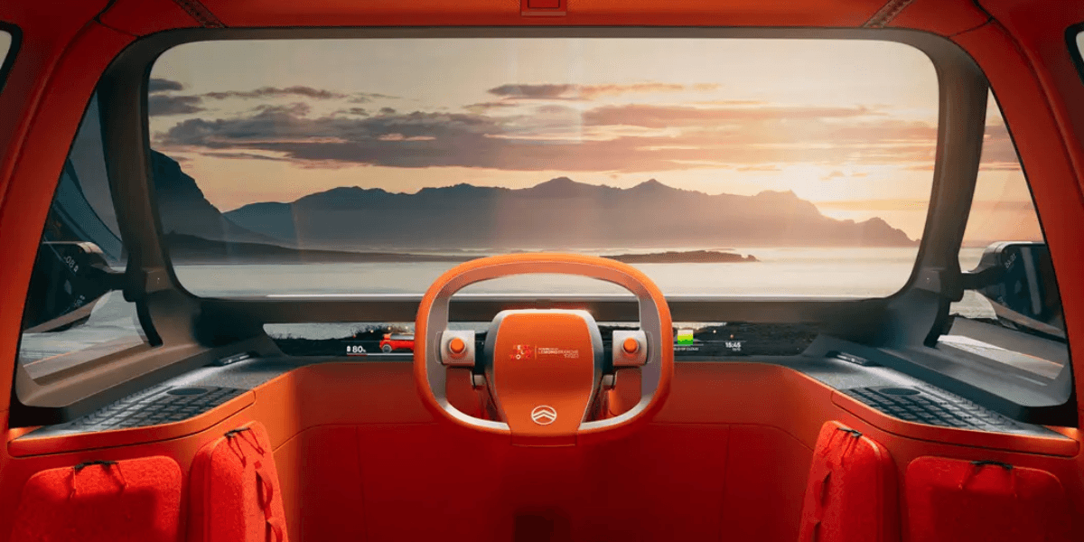 Tänk dig att sitta i denna oranga retrodröm från framtiden. (Foto: Citroën)