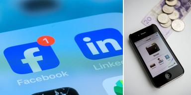 Facebook på en mobil och en mobil betalar via Swish. Tusentals människor lånar helt oreglerat pengar på särskilda Facebookgrupper för lån mellan privatpersoner, pengarna överförs oftast via Swish.
