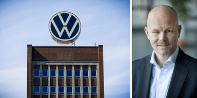 Volkswagens logotyp vilar tungt över en koncern i omställning – där miljardbesparingar, färre chefer och tusentals jobb står på spel. Marcus Thomasfolk, kommunikationschef på Volkswagen Sverige kommenterar. (Foto: Moritz Frankenberg/AP/TT och Volkswagen)