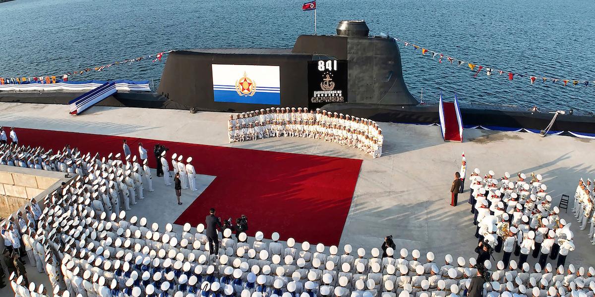 Lanseringsceremonin av vad Nordkorea kallar en kärnvapenattackubåt. Lanseringen av ubåten Hero Kim Kun Ok hölls på en ospecificerad plats i Nordkorea den 6 september 2023